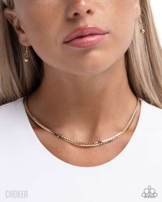 Crowning Challenge - Gold Curb Chain Choker Necklace - Paparazzi Accessories