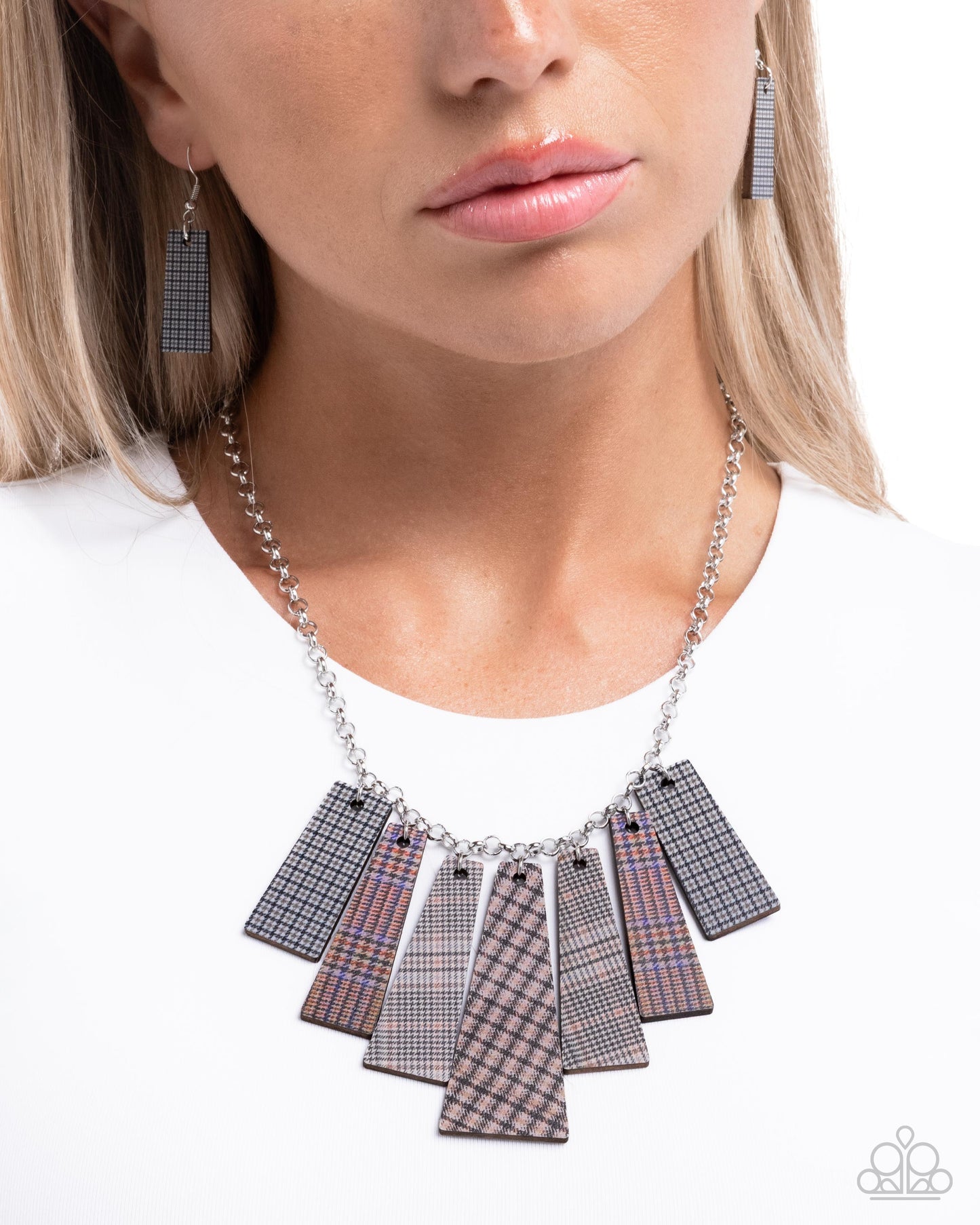 Pleasing Plaid - Brown Plaid Necklace - Paparazzi Accessories