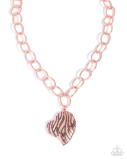 Sweet Stripes - Copper Heart and Black Rhinestone Necklace - Paparazzi Accessories