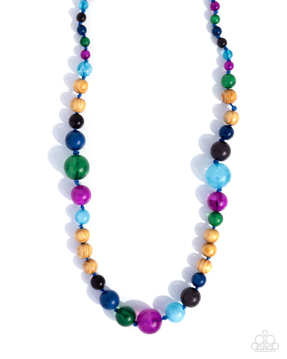 Rustic Republic - Multi, Bluem Purple, Green, Black Acrylic & Wooden Beads Necklace - Paparazzi Accessories