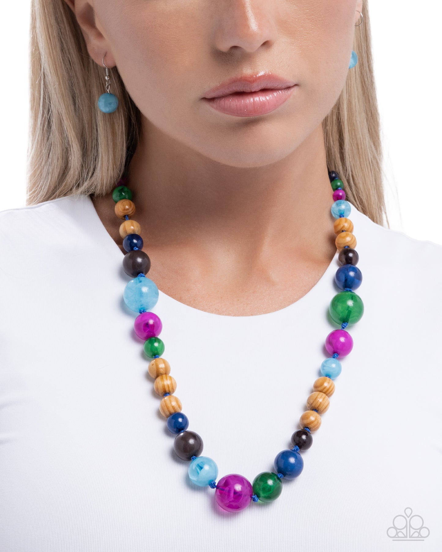 Rustic Republic - Multi, Bluem Purple, Green, Black Acrylic & Wooden Beads Necklace - Paparazzi Accessories