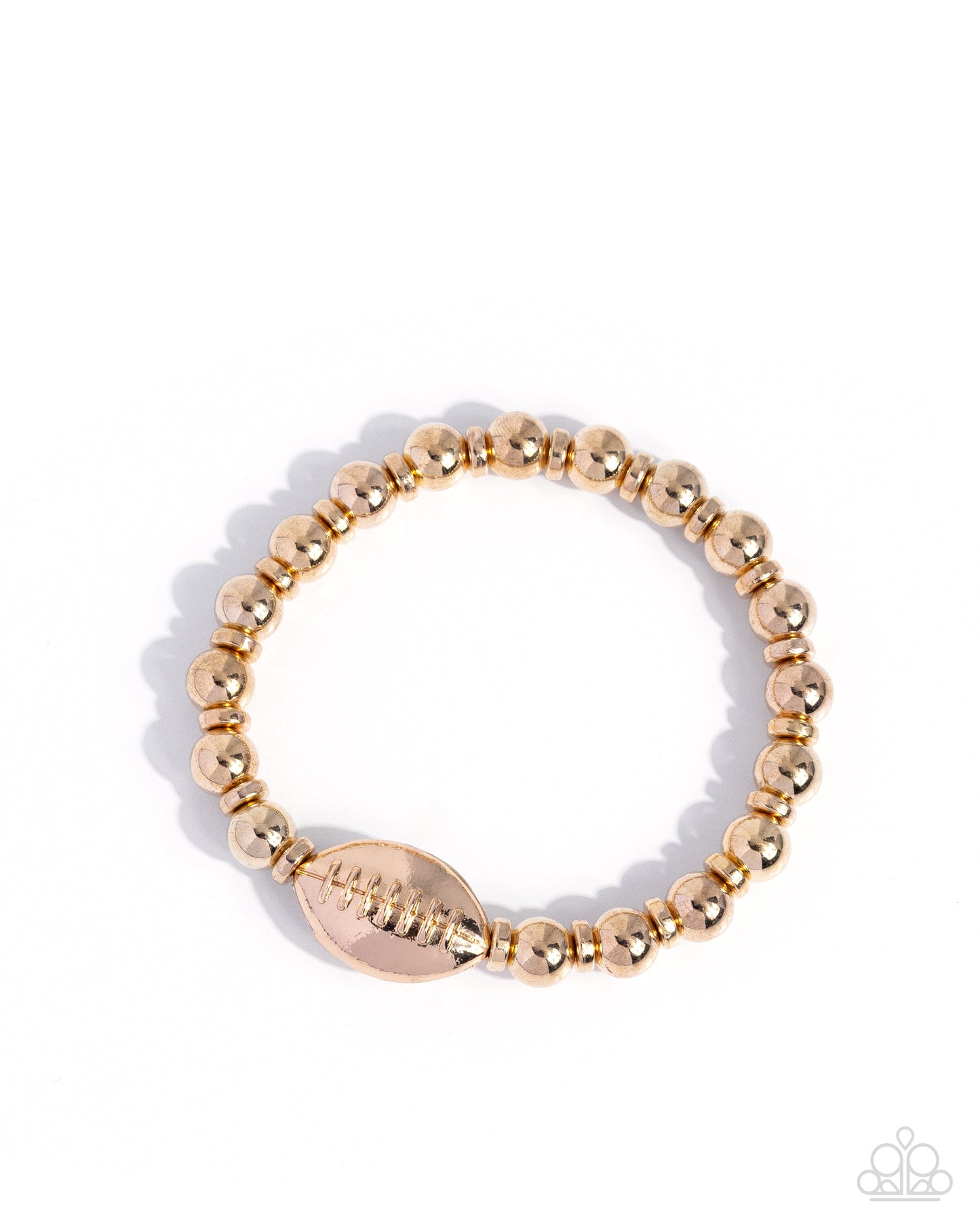 Football Flair - Gold Beaded Stretchy Bracelet - Paparazzi Accessories