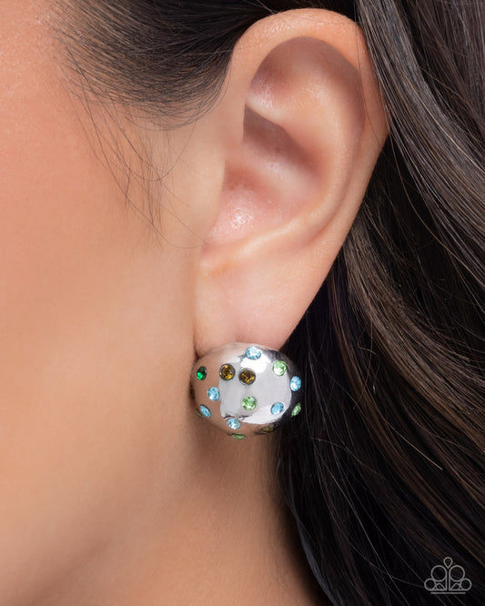 Celebratory Chic - Green Rhinestone Silver Post Back Earrings - Paparazzi Accessories