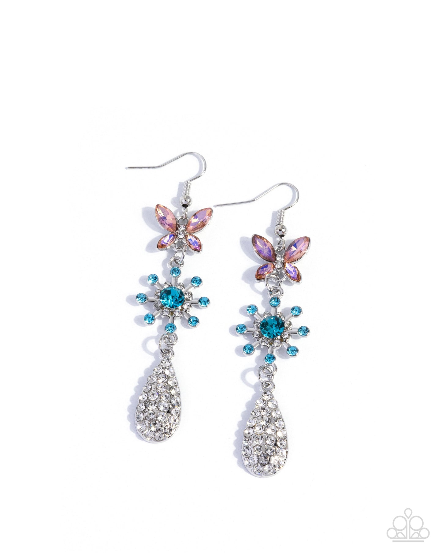 Butterfly Blend - Multi UV, Purple and White Rhinestone Butterfly Earrings - Paparazzi Accessories
