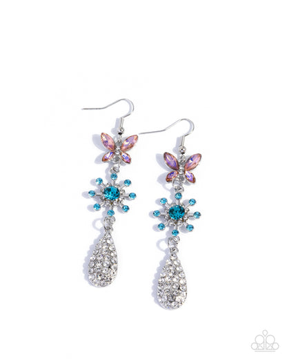 Butterfly Blend - Multi UV, Purple and White Rhinestone Butterfly Earrings - Paparazzi Accessories