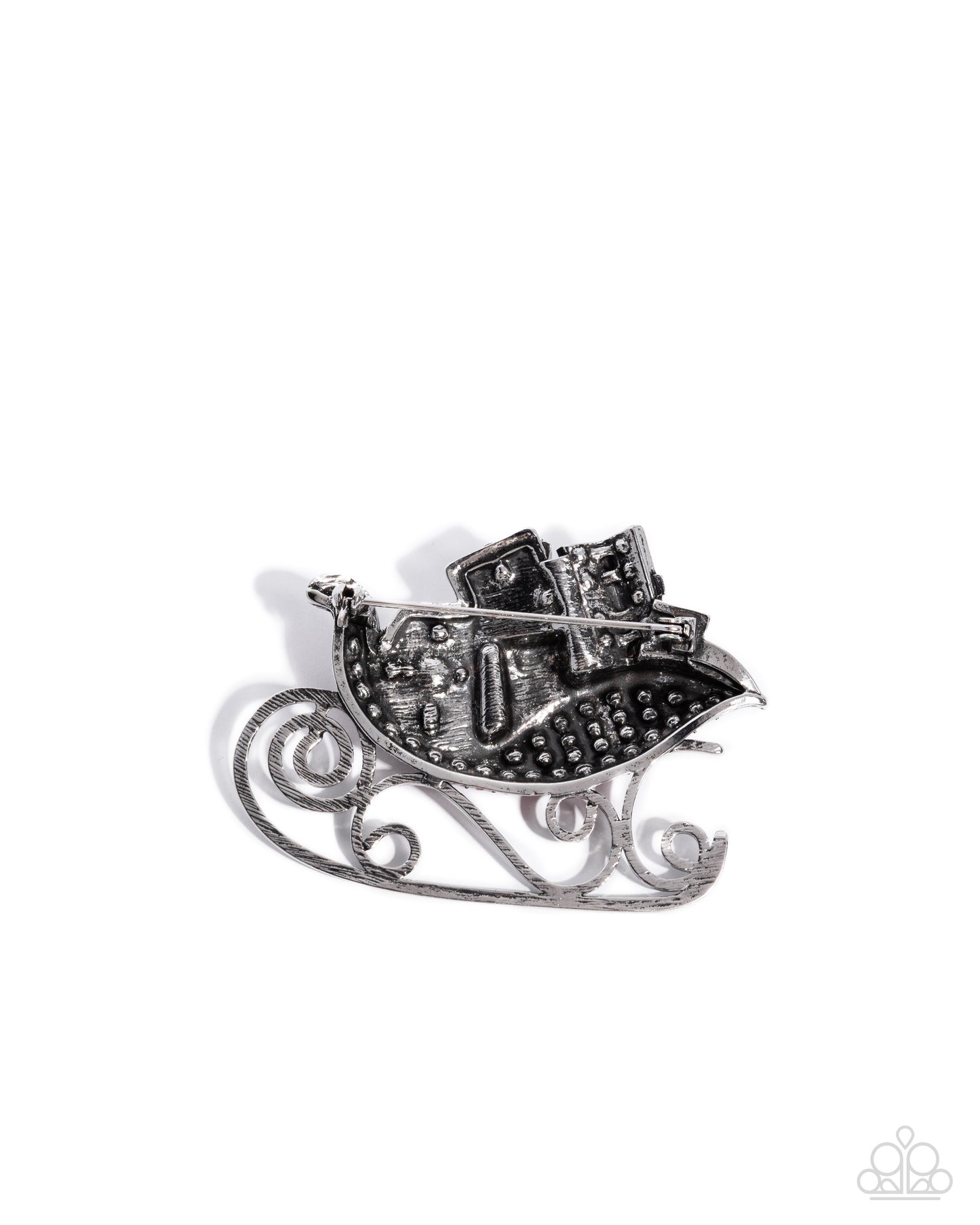 Sledding Shimmer - Red & White Rhinestone Silver Brooch - Paparazzi Accessories