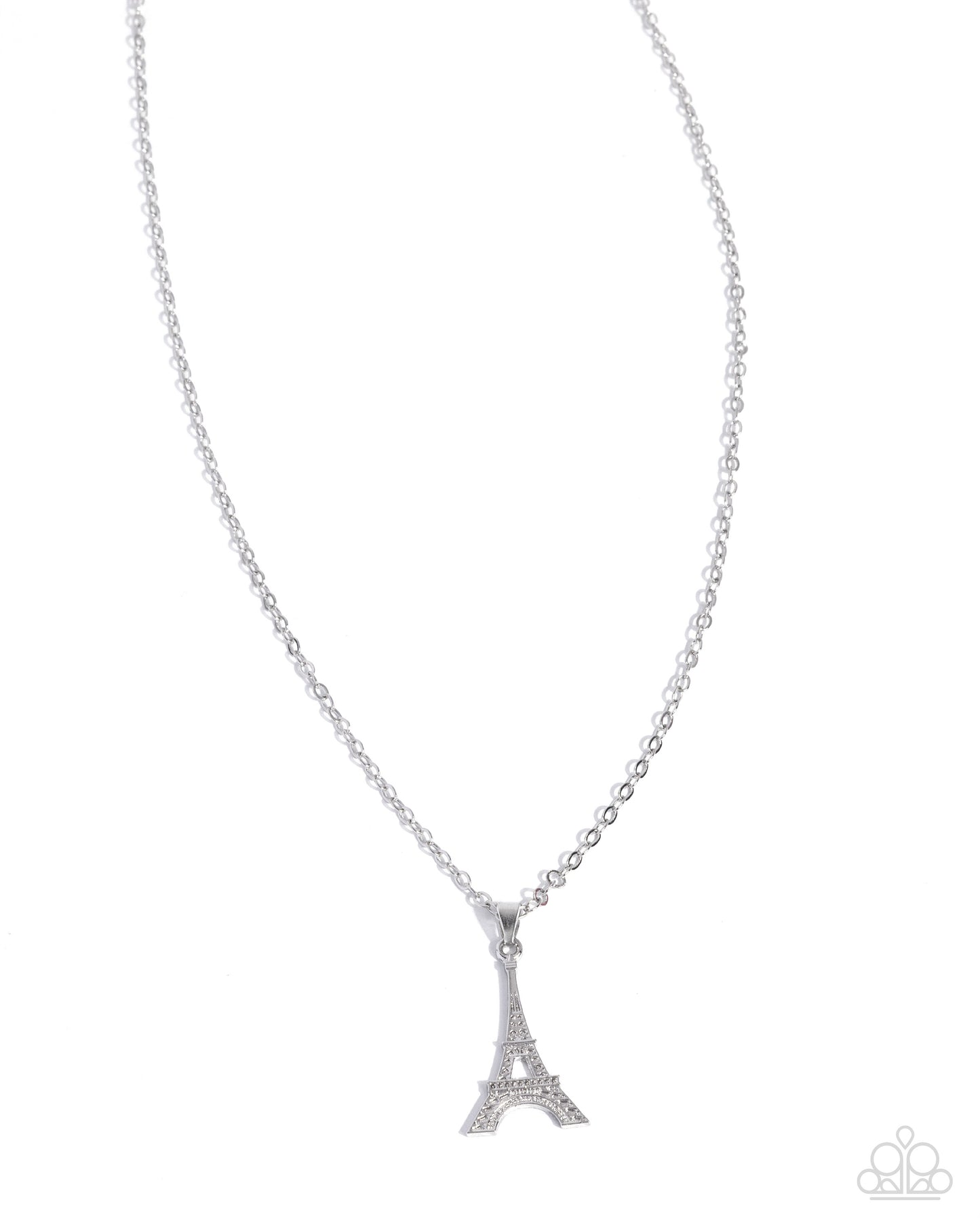 Eiffel Tower Eloquence - Silver White Rhinestone Necklace - Paparazzi Accessories