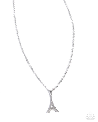 Eiffel Tower Eloquence - Silver White Rhinestone Necklace - Paparazzi Accessories
