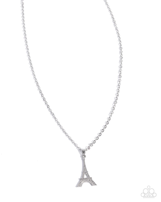 Eiffel Tower Eloquence - Silver White Rhinestone Necklace - Paparazzi Accessories