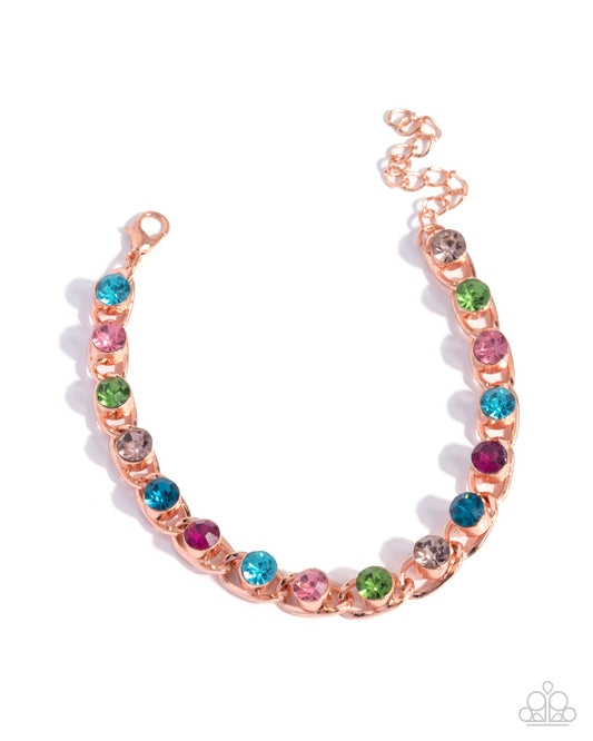 Flashy Finesse - Copper, Multi Rhinestone Bracelet - Paparazzi Accessories
