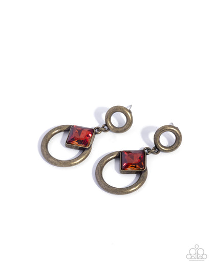 Indulgent Icon - Brass Topaz Gem Post Earrings - Paparazzi Accessories