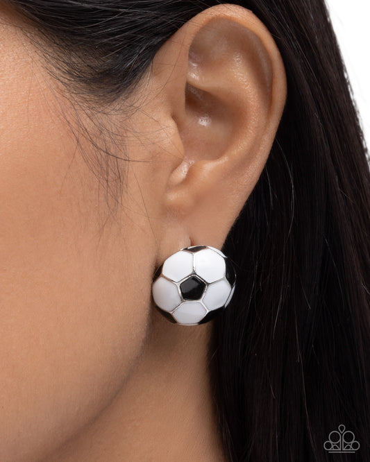 Soccer Symmetry - Black & White Enamel Silver Post Earrings - Paparazzi Accessories