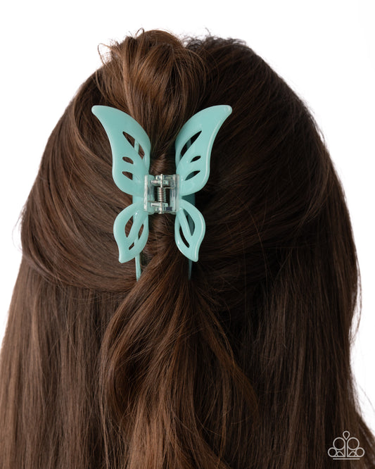 Fluttering Fleet - Blue Butterfly Acrylic Claw Clip - Paparazzi Accessories