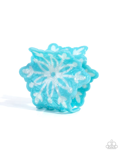 Snowflake Sparkle - Blue & White Acrylic Claw Clip - Paparazzi Accessories
