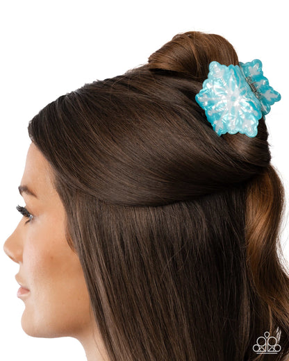 Snowflake Sparkle - Blue & White Acrylic Claw Clip - Paparazzi Accessories