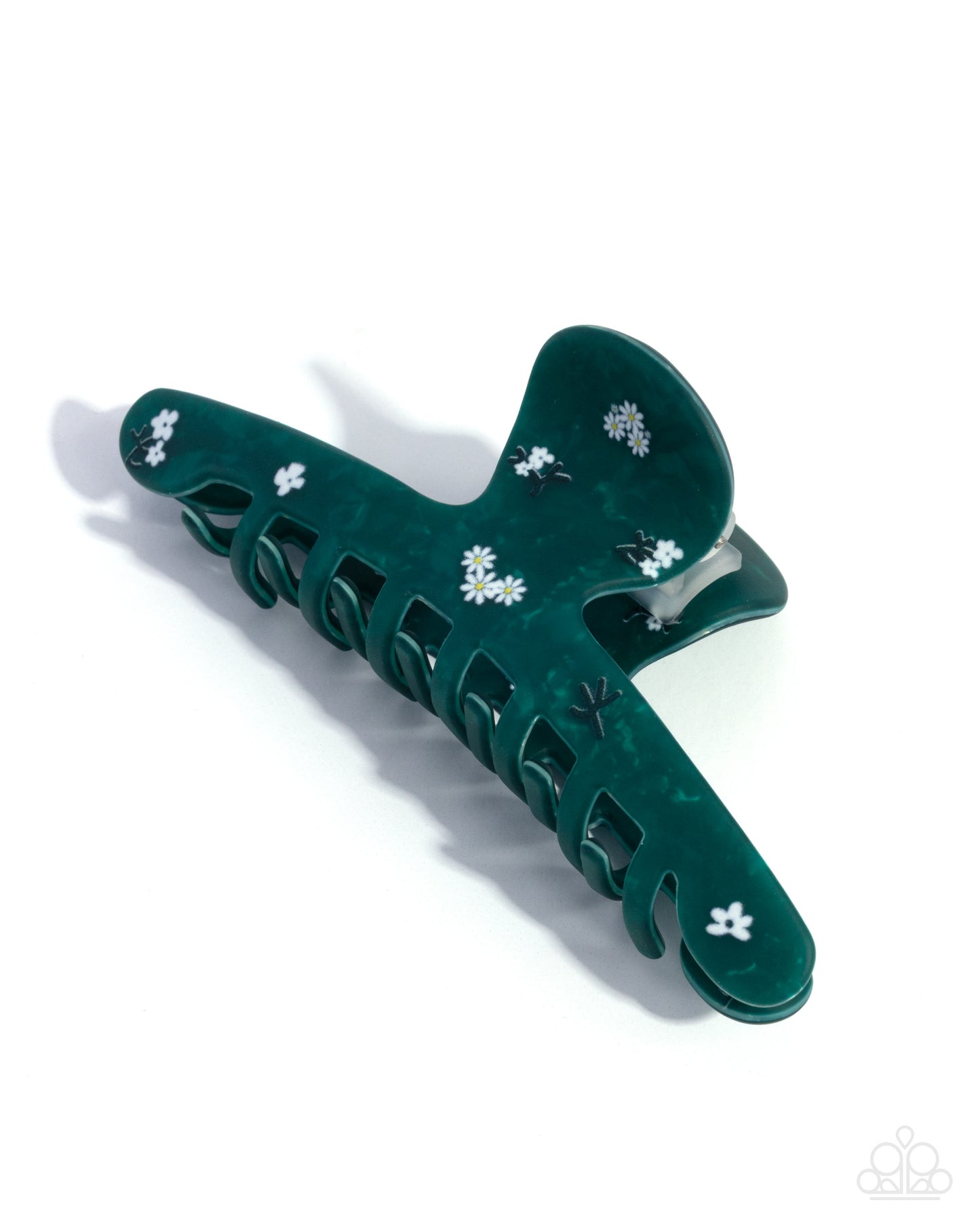 Blooming Breakout - Green & White Flower Claw Clip - Paparazzi Accessories