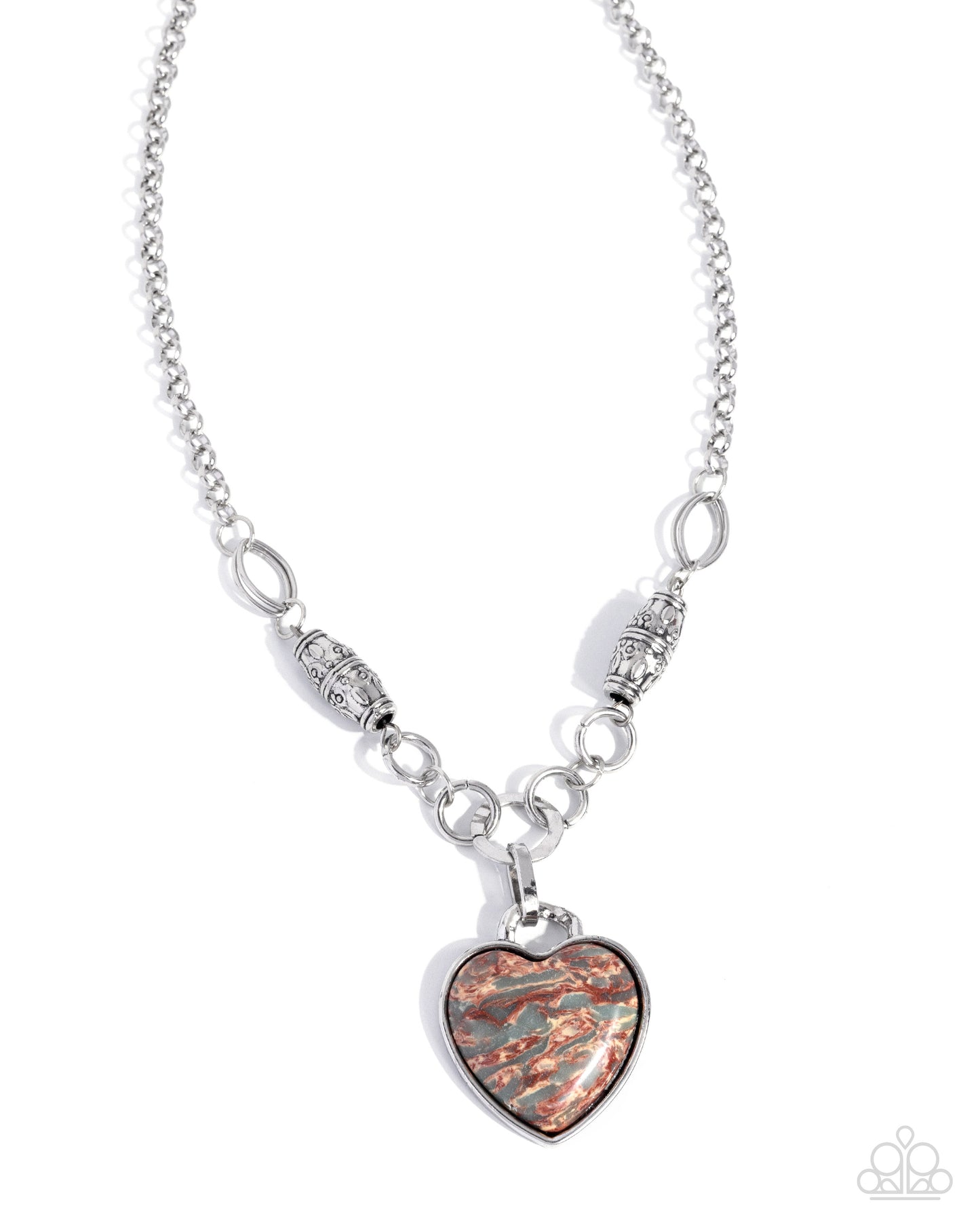 Suitable Stones - Multi Stone Heart Padlock Pendant Silver Necklace - Paparazzi Accessories