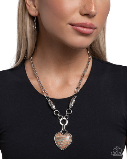 Suitable Stones - Multi Stone Heart Padlock Pendant Silver Necklace - Paparazzi Accessories