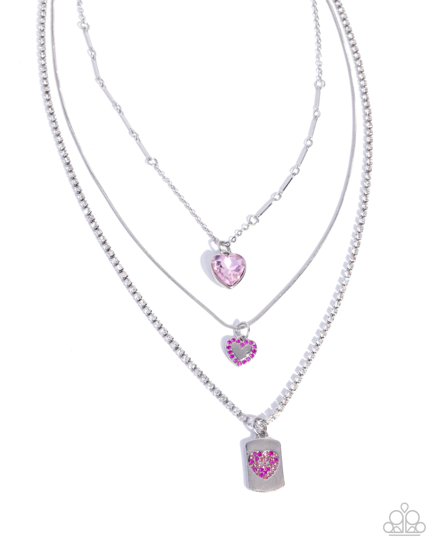 Romantic Rubato - Pink Rhinestone Heart - Silver Necklace - Paparazzi Accessories