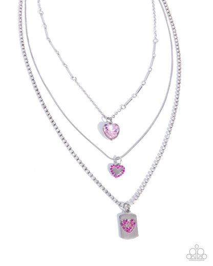 Romantic Rubato - Pink Rhinestone Heart - Silver Necklace - Paparazzi Accessories