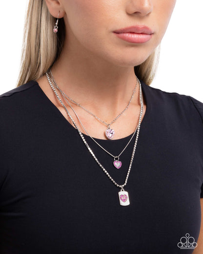 Romantic Rubato - Pink Rhinestone Heart - Silver Necklace - Paparazzi Accessories