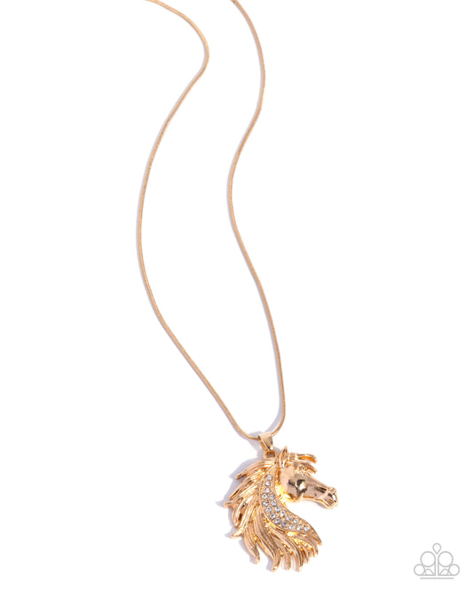 Stallion Swing - Gold Horse Pendant Necklace - Paparazzi Accessories
