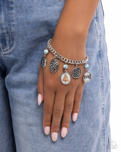 Wilderness Walk - Blue Marbled Stone Beads, Silver Winter Charms Clasp Bracelet - Paparazzi Accessories