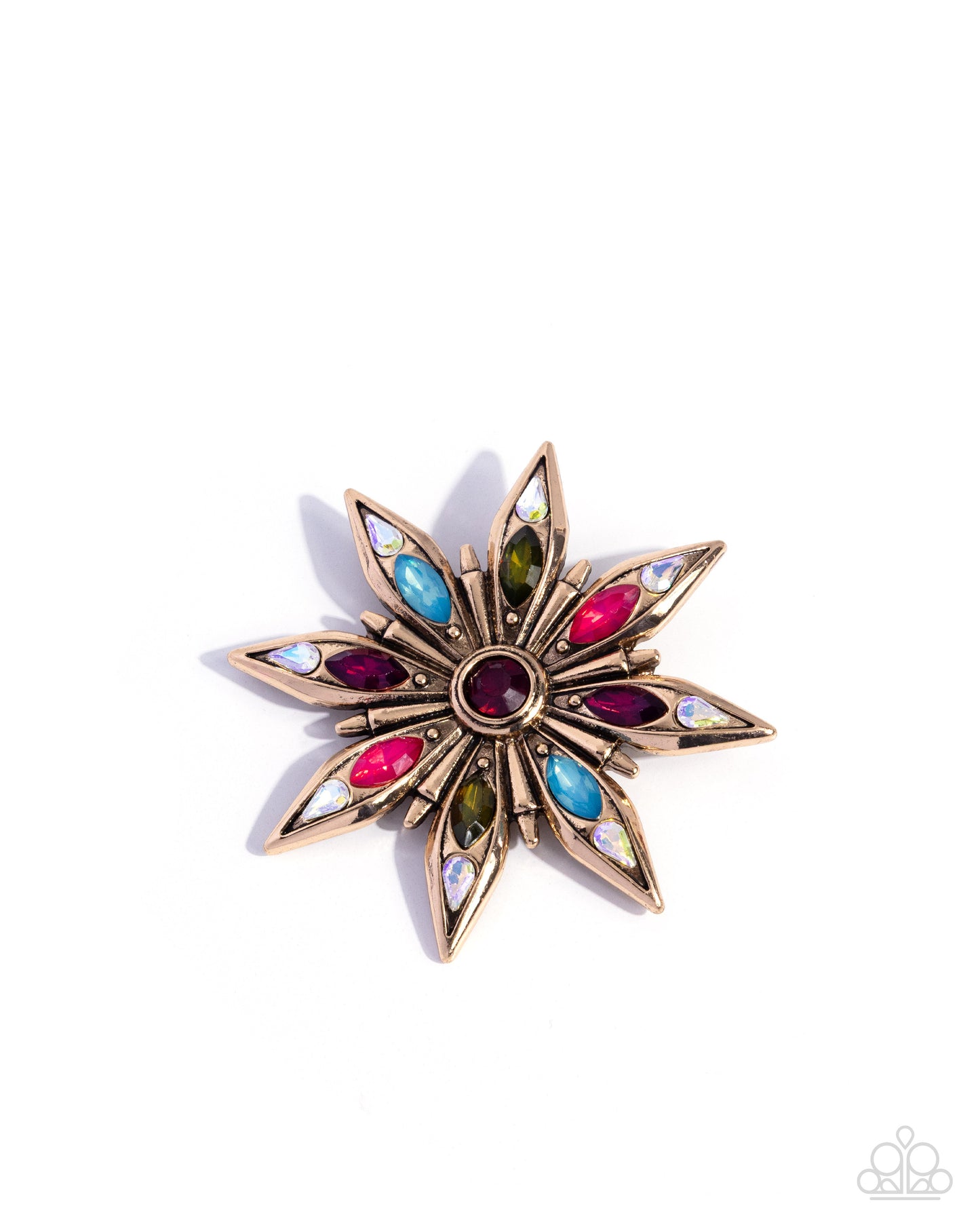 Slow Shimmer - Multi Rhinesont Gold Brooch - Paparazzi Accessories