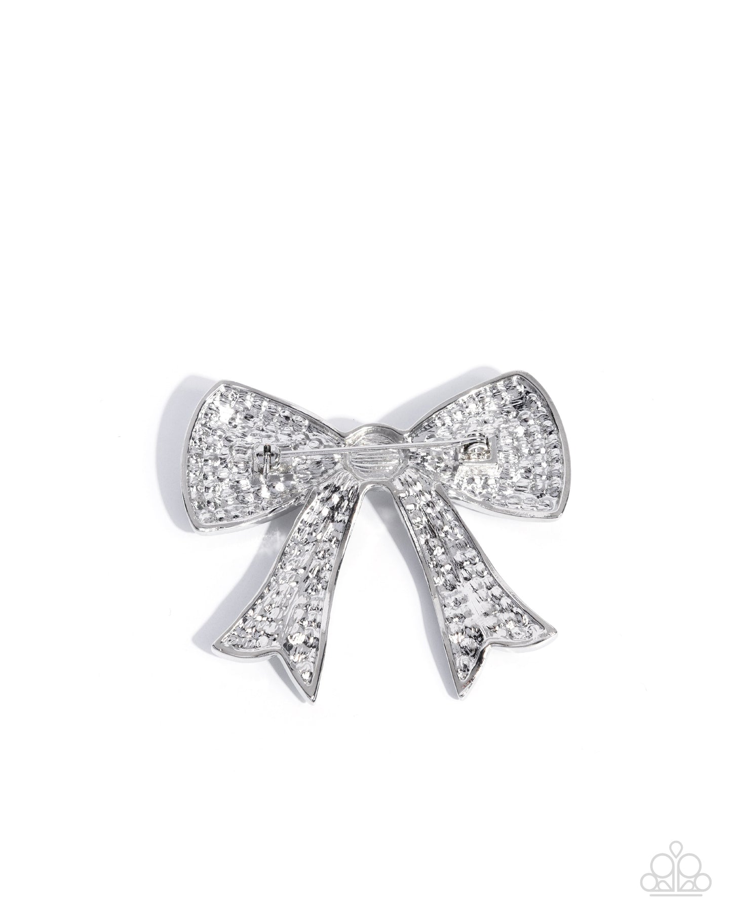 Bow Bravado - White Rhinestone and Pearl Bow Brooch - Paparazzi Accessories