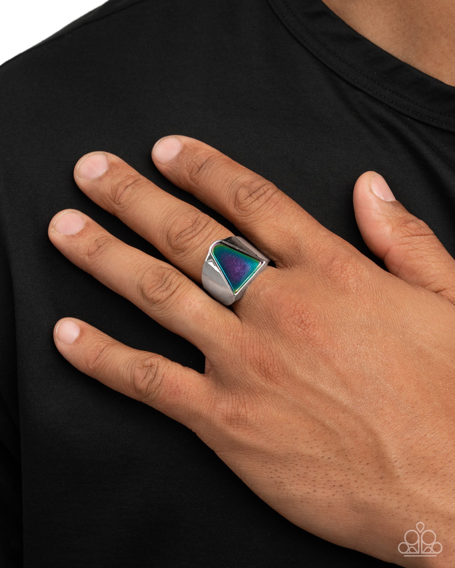 Oil Spill Opulence - Multi Triangle Silver Urban Ring - Paparazzi Accessories