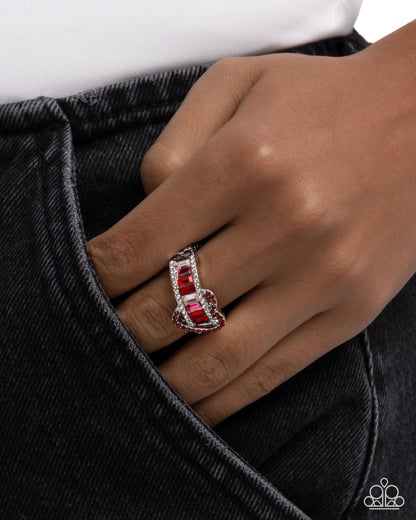 Valentines Value - Red & Pink Rhinestone Heart Ring - Paparazzi Accessories