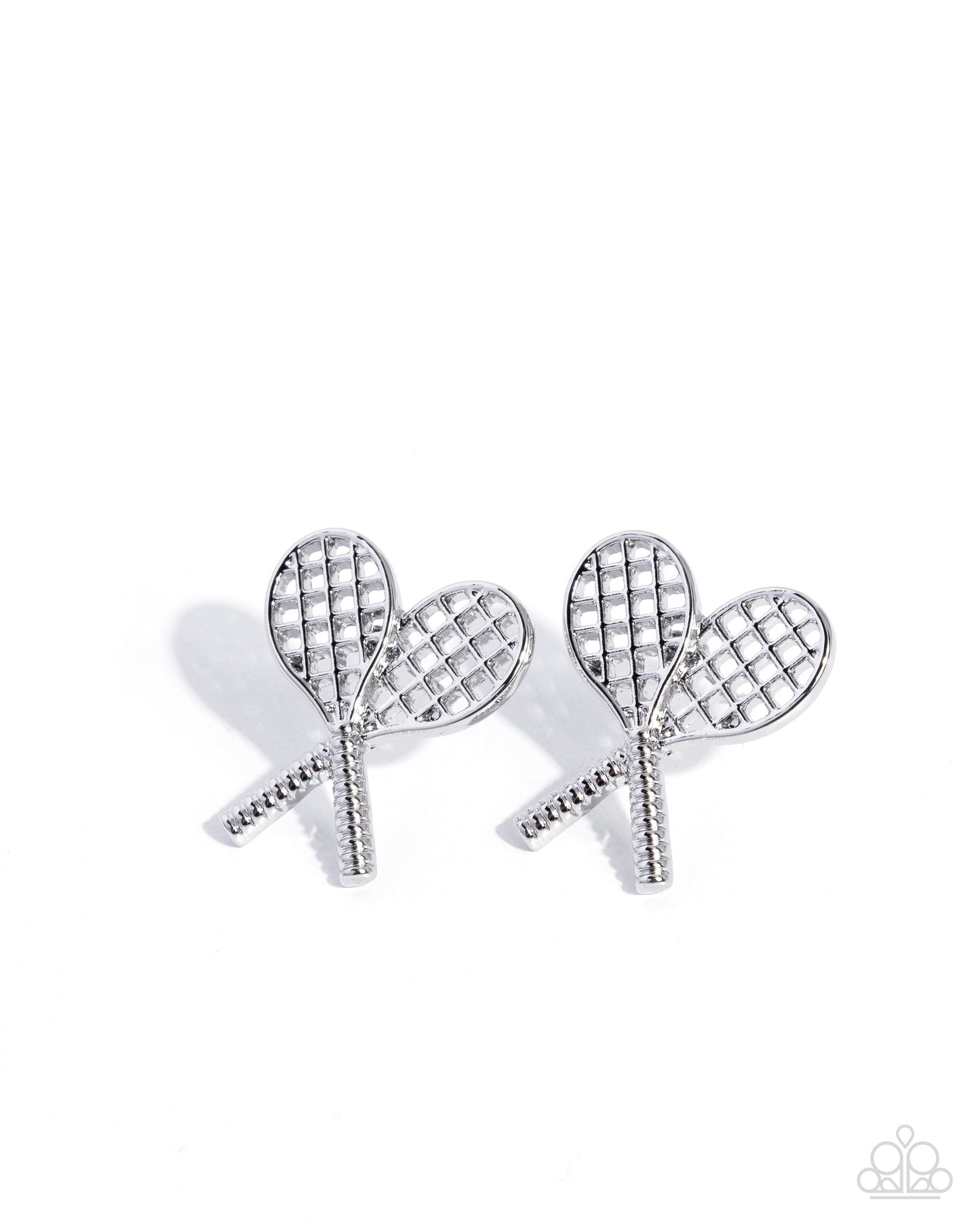 Tennis Team - Silver Tennis Racket Post Back Earrings - Paparazzi Accessories