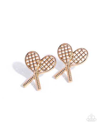Tennis Team - Gold Tennis Racket Post Back Earrings - Paparazzi Accessories