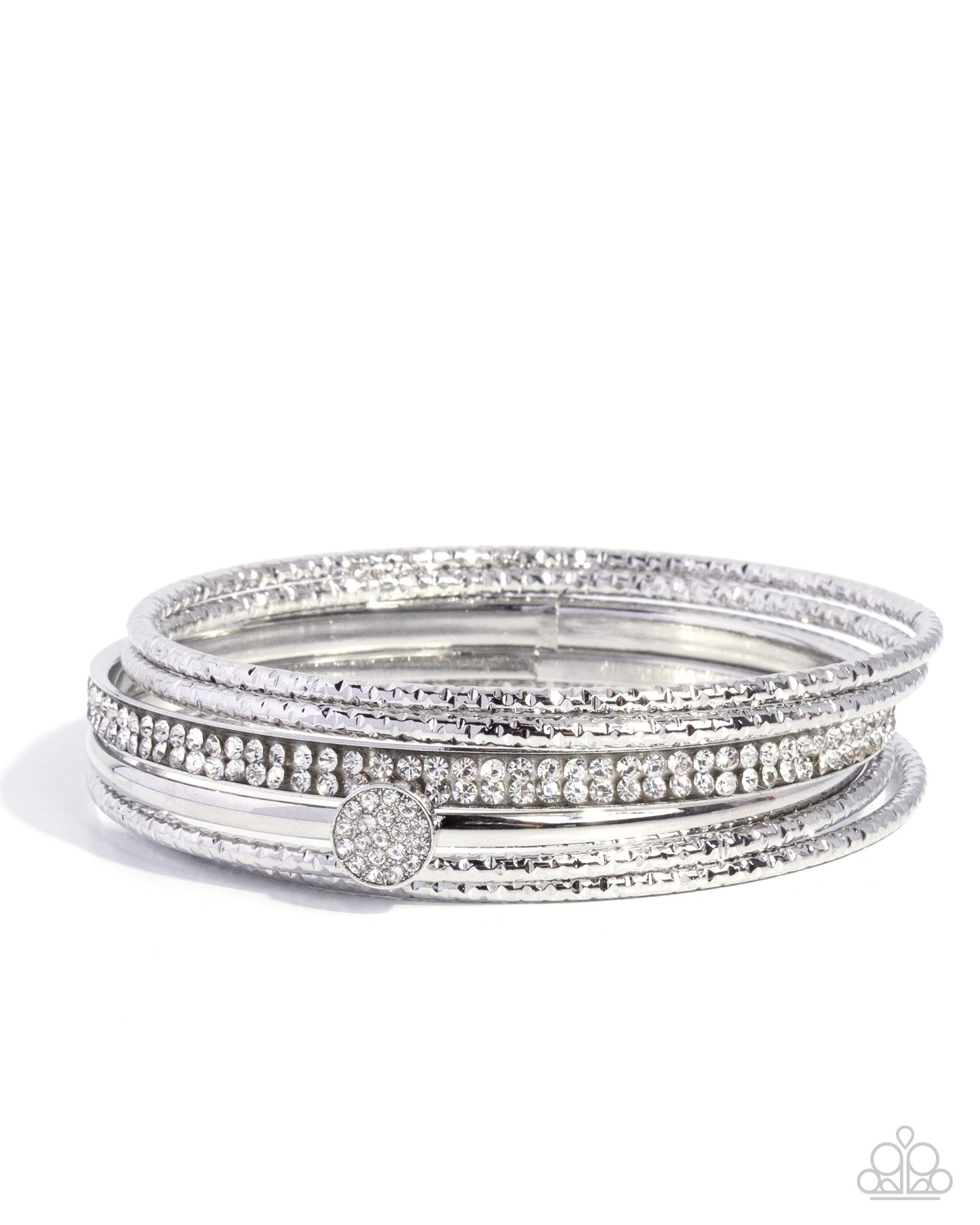 Timeless Test - White Rhinestone Bangle Bracelets - Paparazzi Accessories