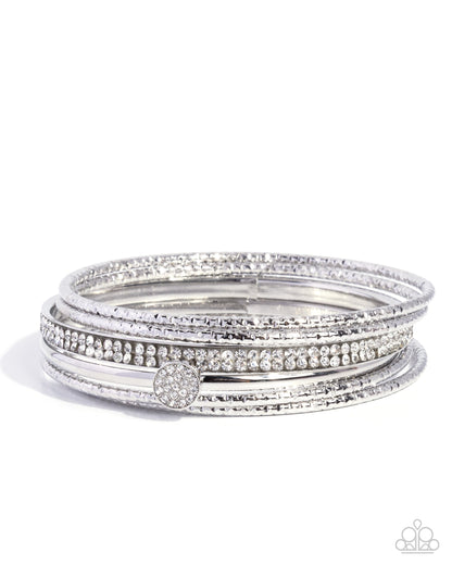 Timeless Test - White Rhinestone Bangle Bracelets - Paparazzi Accessories