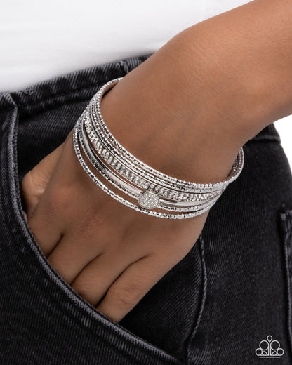 Timeless Test - White Rhinestone Bangle Bracelets - Paparazzi Accessories