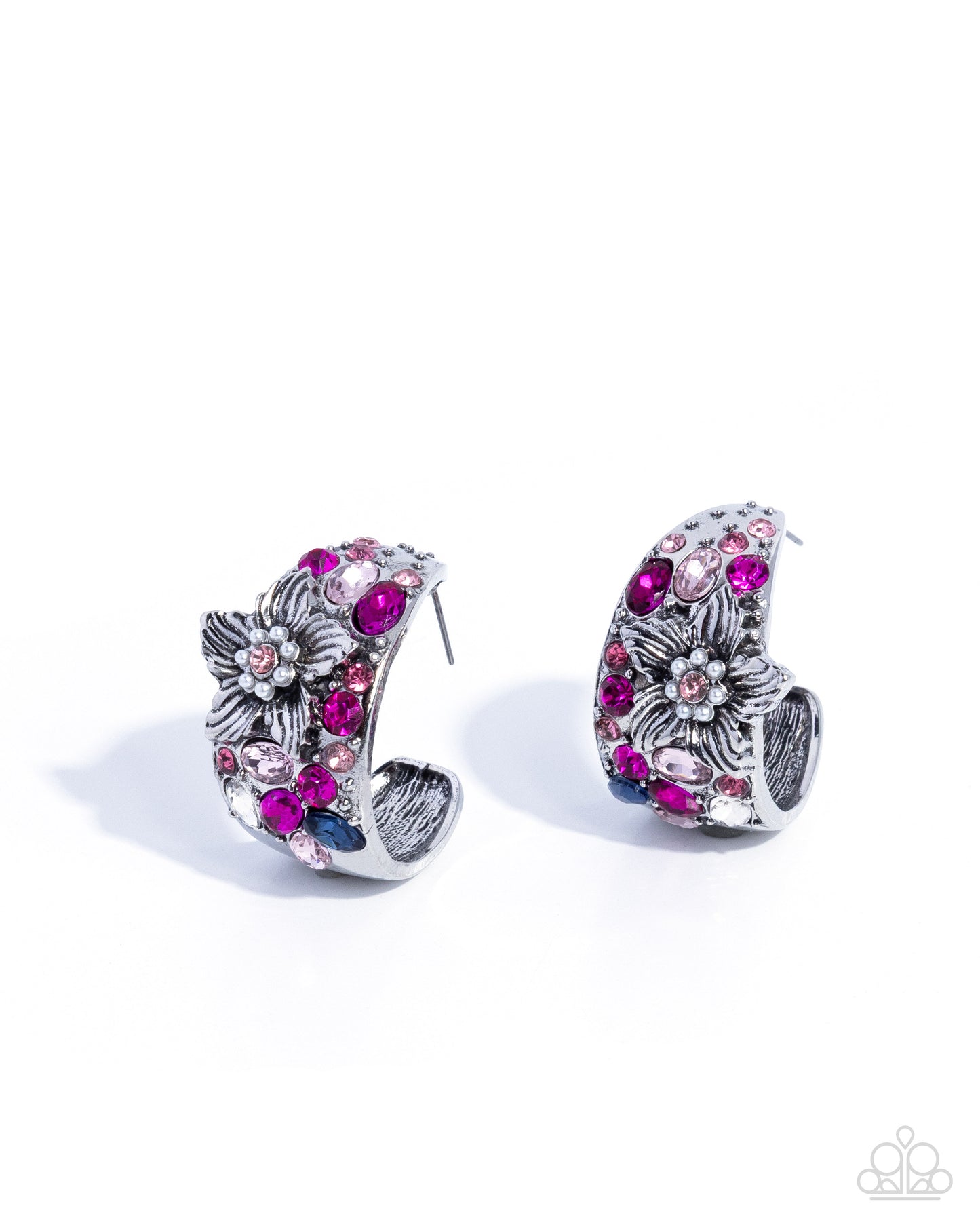 Floral Flight - Pink Dipped, Floral Hoop Earrings - Paparazzi Accessories