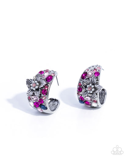 Floral Flight - Pink Dipped, Floral Hoop Earrings - Paparazzi Accessories