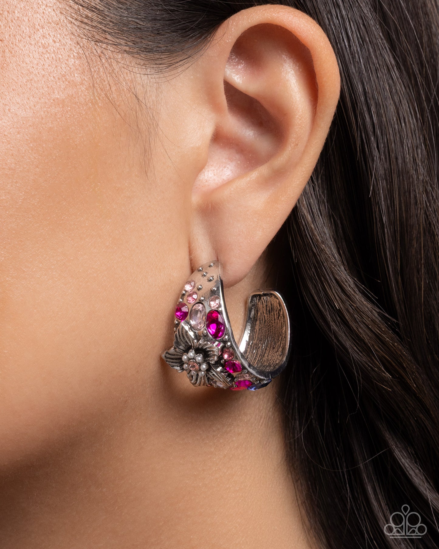 Floral Flight - Pink Dipped, Floral Hoop Earrings - Paparazzi Accessories
