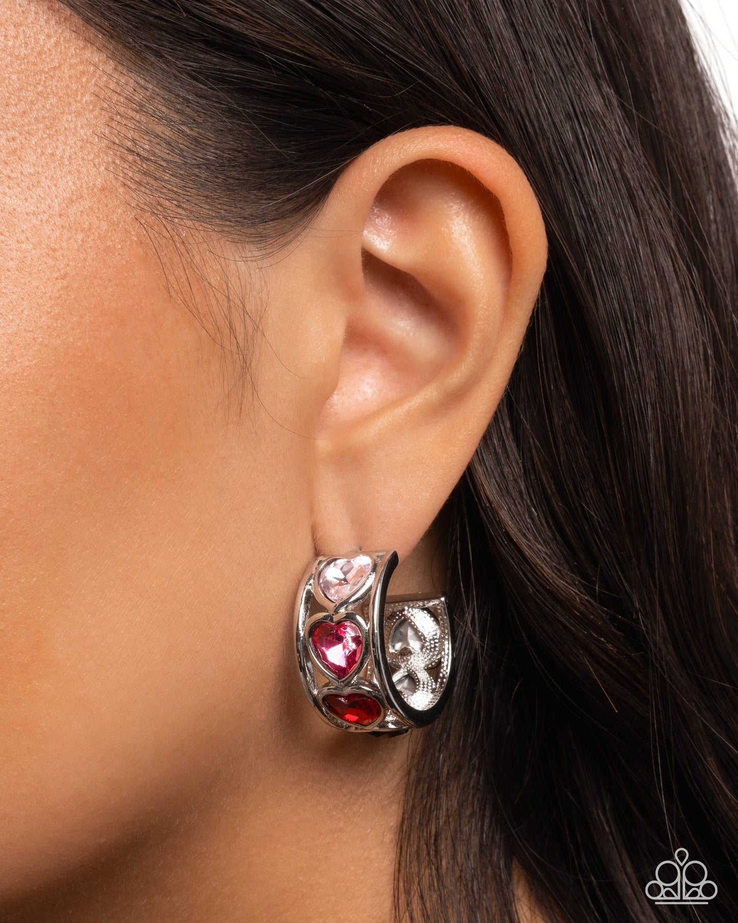 Heartfelt Homage - Red and Pink Rhinestone Heart Hoop Earrings - Paparazzi Accessories