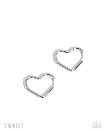 Smitten Sass - Stainless Steel Hinge Hoop Heart Earrings - Paparazzi Accessories