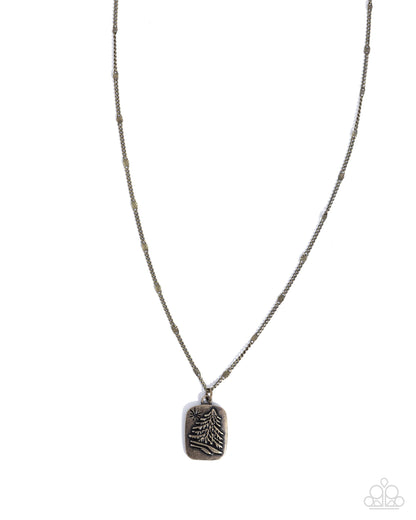 Pine Tree Prize - Brass Tree Pendant Necklace - Paparazzi Accessories