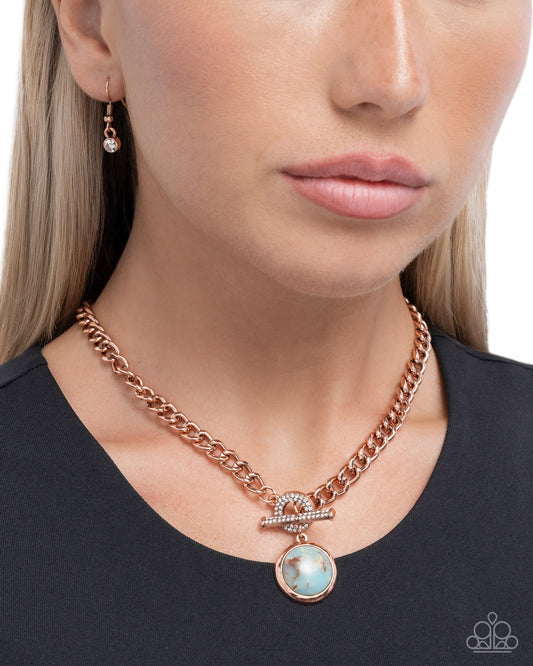 Adventurously Adorned - Copper Toggle & Blue Marbled Stone Necklace - Paparazzi Accessories