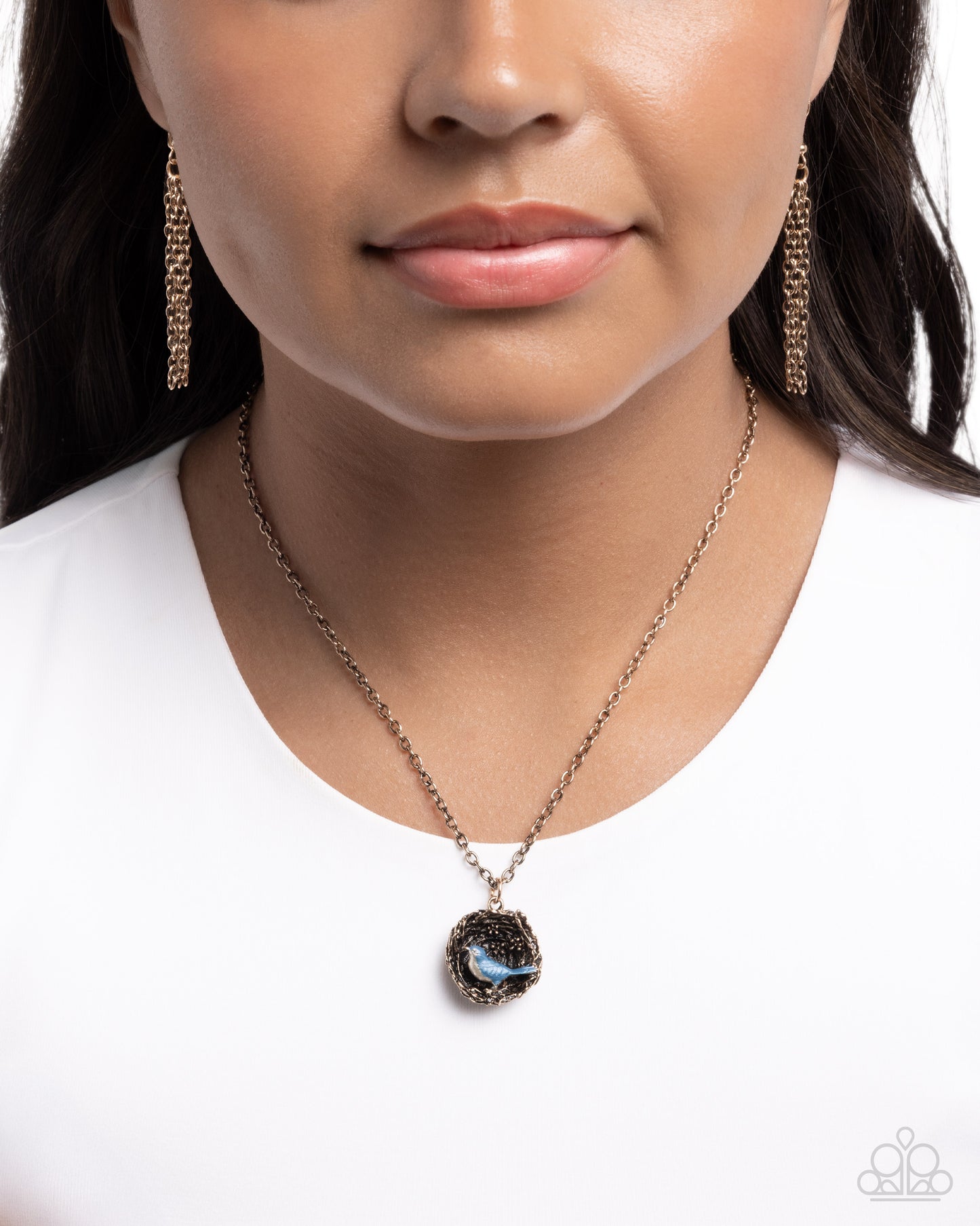 Sparrow Summer - Blue Bird, Gold Necklace - Paparazzi Accessories