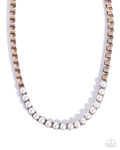 Interlocked Indulgence - Gold Necklace with Pearls - Paparazzi Accessories
