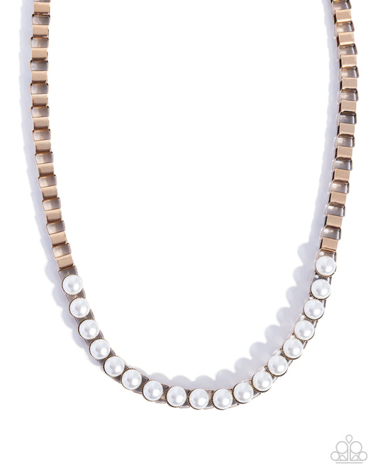 Interlocked Indulgence - Gold Necklace with Pearls - Paparazzi Accessories