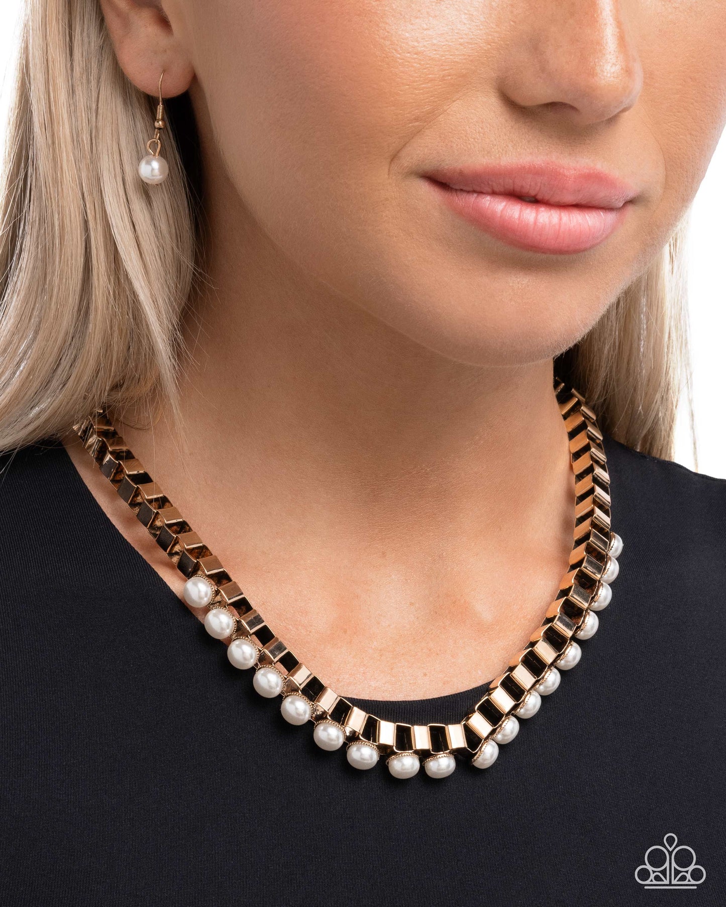Interlocked Indulgence - Gold Necklace with Pearls - Paparazzi Accessories