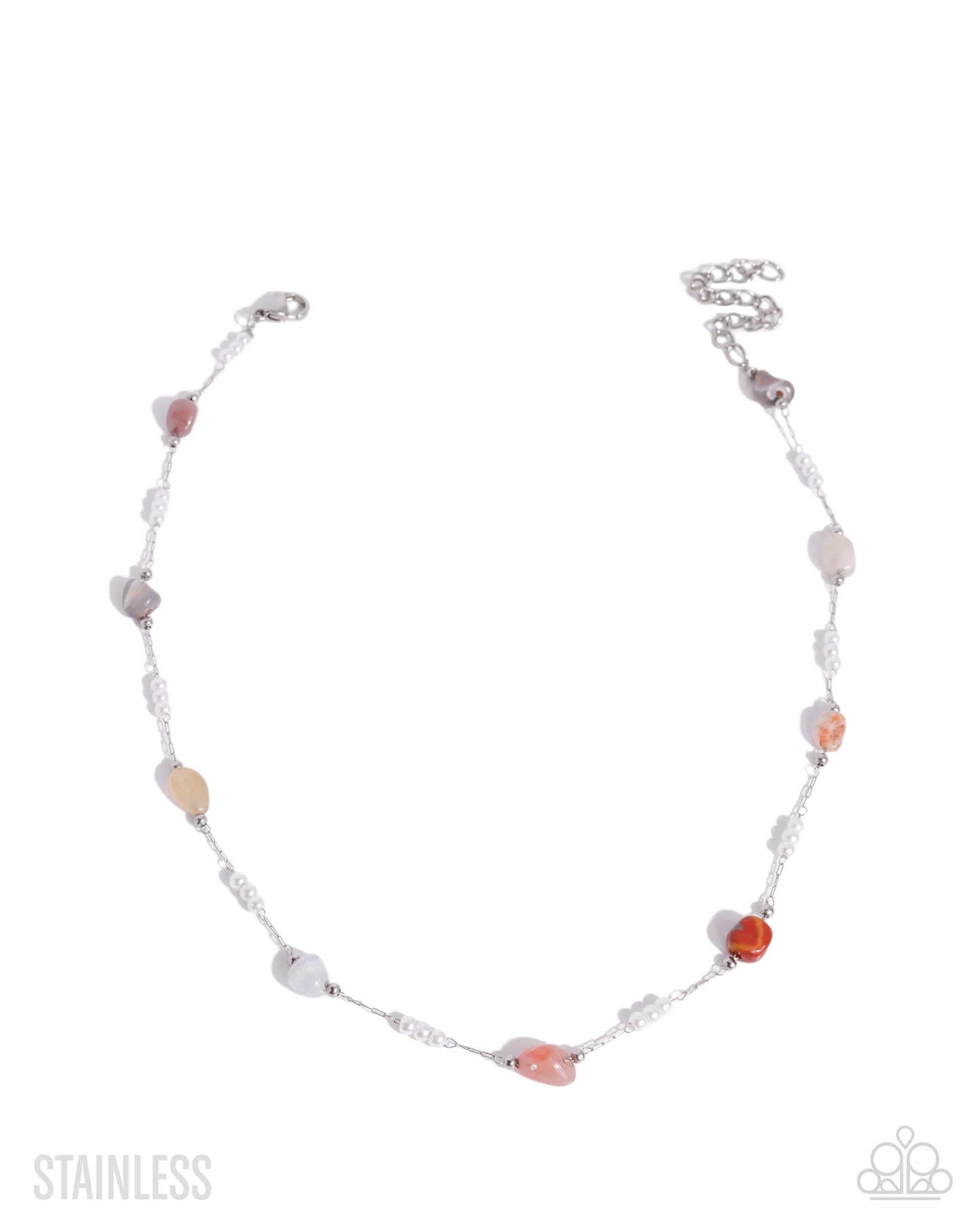 Surreal Sunset - Brown Stone, White Pearl, Silver Necklace - Paparazzi Accessories