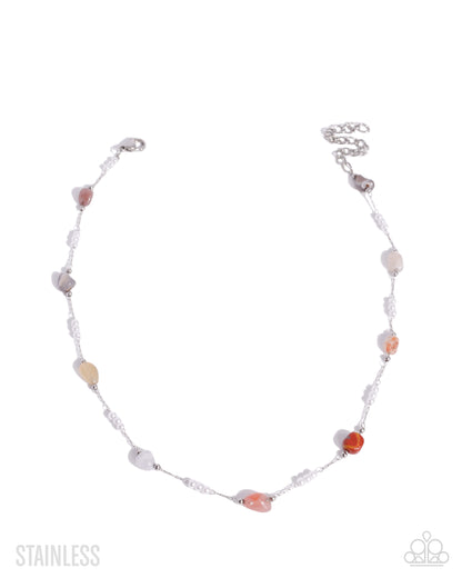 Surreal Sunset - Brown Stone, White Pearl, Silver Necklace - Paparazzi Accessories