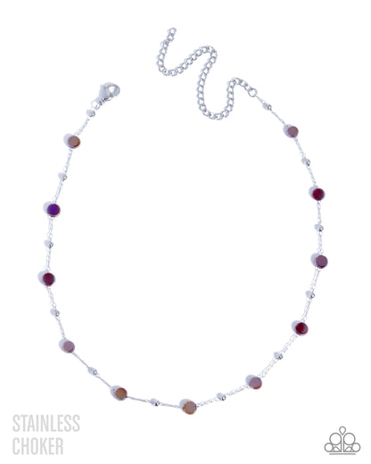 Defaced Decadence - Red Gems Stainless Steel Choker Necklace - Paparazzi Accessories